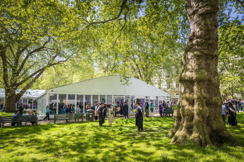 Temporary structure situated in Prince's Gardens, South Kensington, for Imperial College London’s Graduation drinks reception, provided by GL events UK