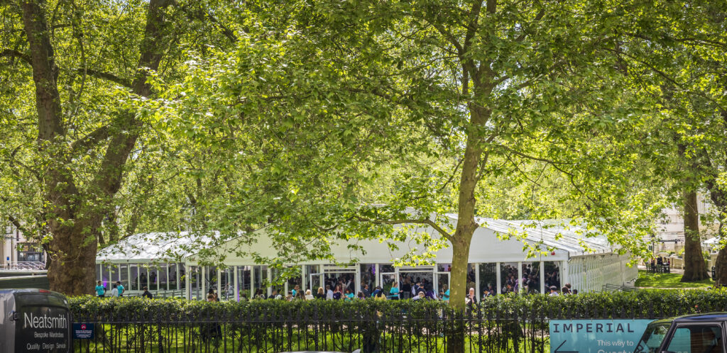Temporary structure situated in Prince's Gardens, South Kensington, for Imperial College London’s Graduation drinks reception, provided by GL events UK