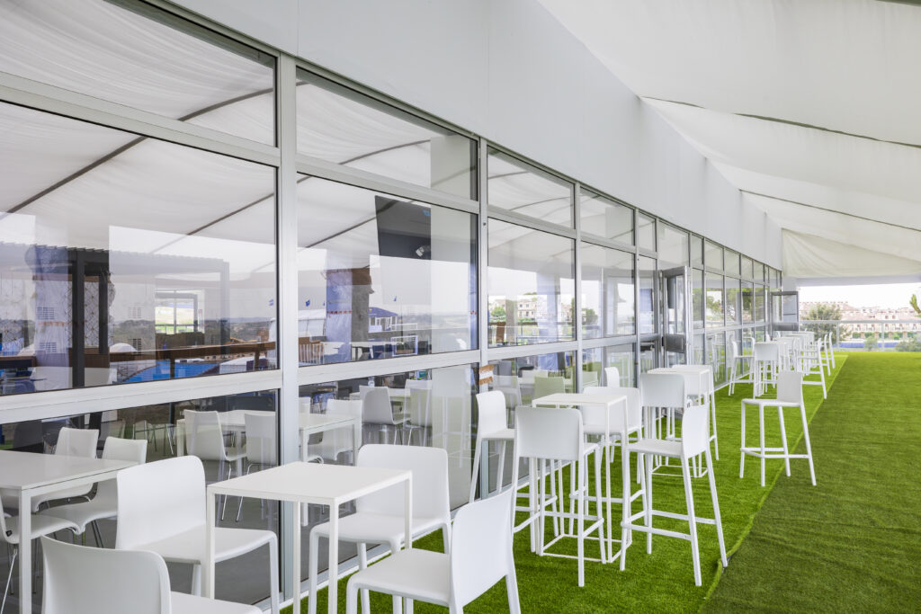 Balcony area on QWAD temporary structure at Ryder Cup, supplied by GL events UK