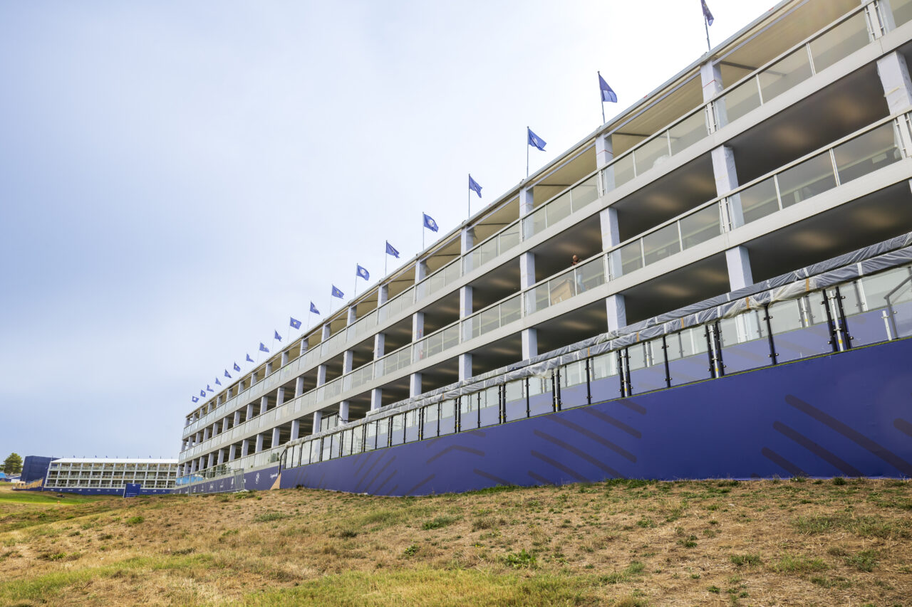 Exterior of QWAD temporary structure at Ryder Cup, supplied by GL events UK