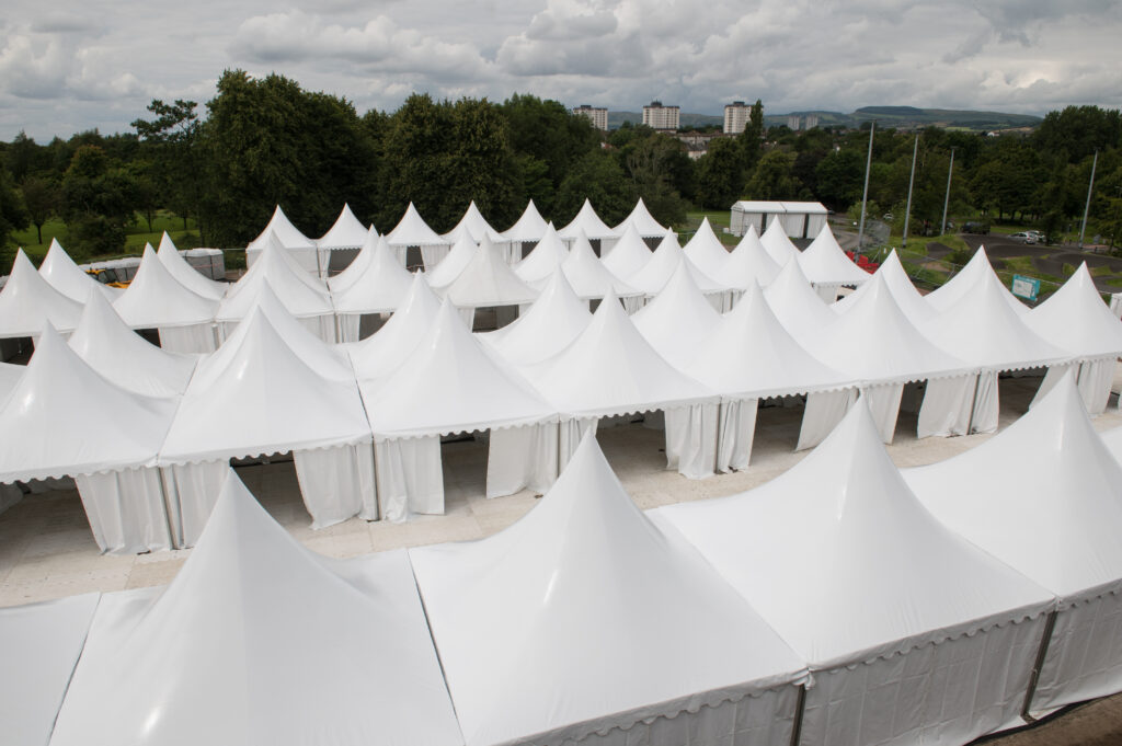 Garden pagodas for village area at UCI BMX Glasgow, supplied and installed by GL events UK