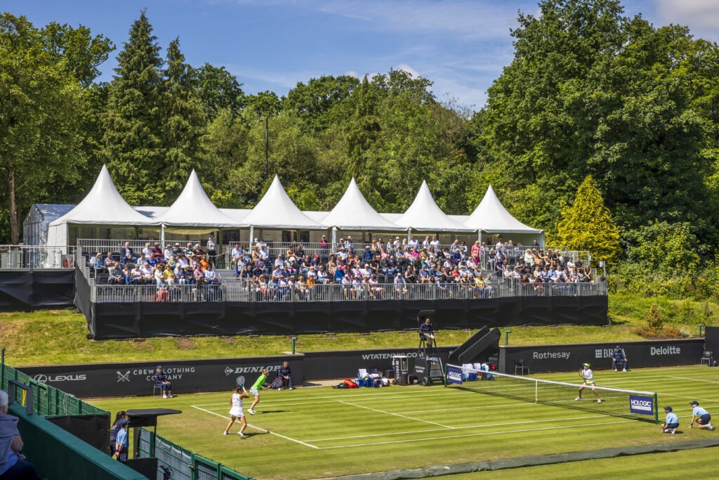 Garden pagoda and temporary seating at Rothsay Classic, Edgbaston, supplied and installed by GL events UK