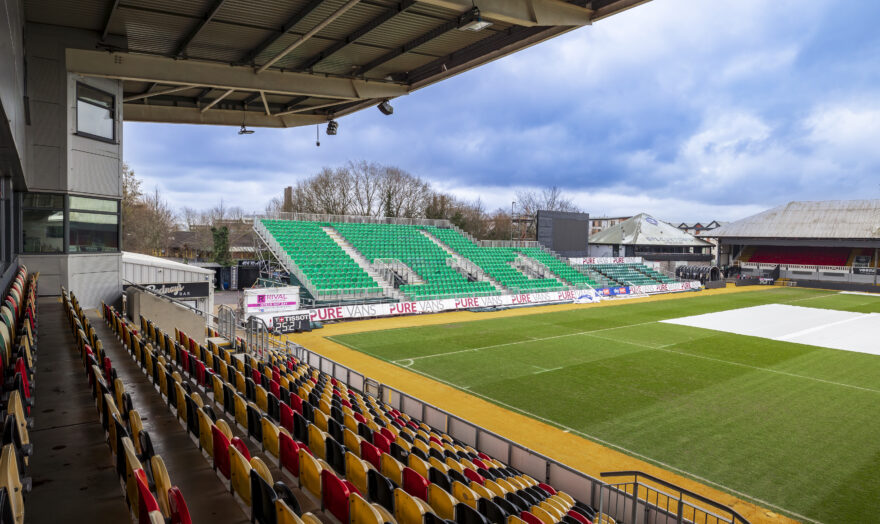 Temporary seating at Newport County's Rodney Parade ground, installed by GL events UK