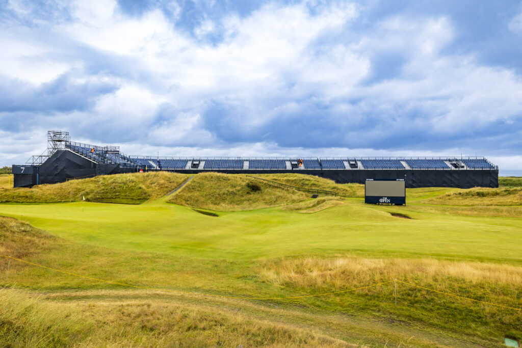 Grandstand seating at The Postage Stamp, Royal Troon, for the R&A Open Championship. Designed and delivered by GL events UK.