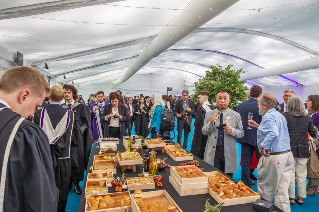 Imperial College London Graduation Day 2024, single deck absolute structures, hard sided with glazing and access doors, cassette flooring throughout.  Also back of house kitchen structure.